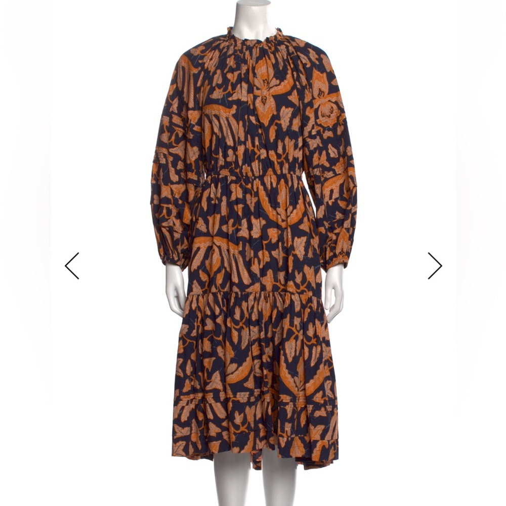 Ulla Johnson Navy and Orange Long Sleeve Dress